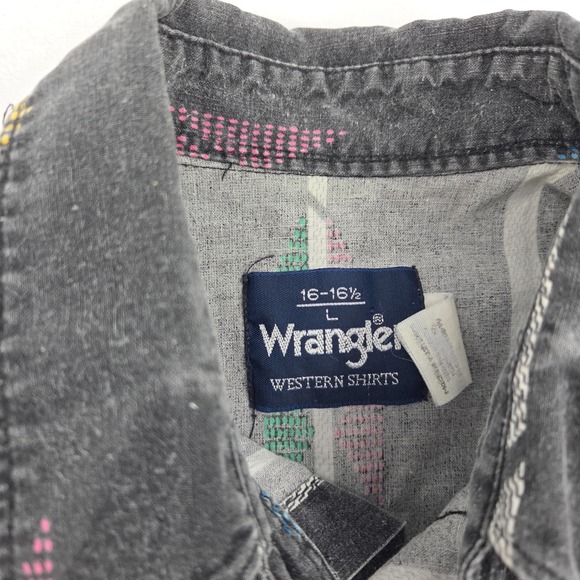 VTG Wrangler Western Shirt Aztec Geometric Button Up Shirt Sz Lg FADED WORN - Picture 6 of 13